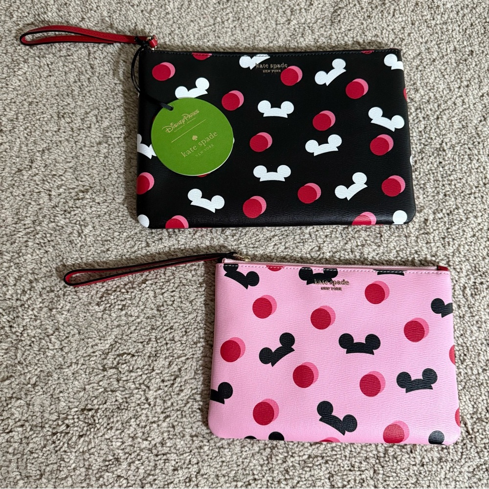 Kate Spade x Disney Parks Mickey Mouse Ear Hat Polka Dot Wristlet Pouch Bag Set